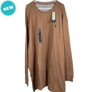 US Polo Assn Thermal Shirt Men's 4XL Logo Waffle Knit Crew Neck Brown New